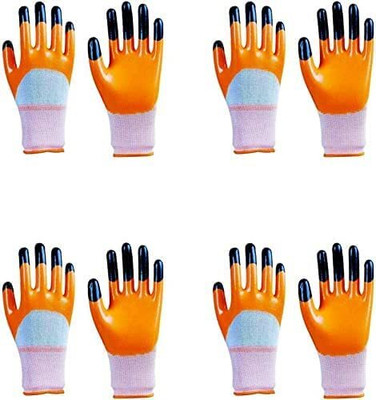 SAMBHAW Orange Black Tiger Print Latex Nitrile Palm Coated Safety Hand Gloves 4 Pair Wood-working, Blowtorch, Laboratory, Power Tool  Safety Goggle(L)