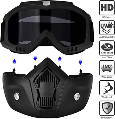 FCC RACING Goggle Mask UV Protective Open Face & Eyewear Windproof Dirt Shield Unisex Black Motorcycle Goggles