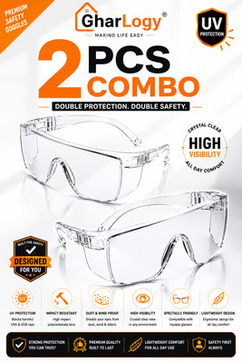 GharLogy Multipurpose Transparent Safety Goggles for Men & Women Anti Wind, Dust Resistant, High Visibility Protective Glasses (Pack of 2) Blowtorch, Laboratory, Power Tool, Welding, Wood-working  Safety Goggle(Free-size)