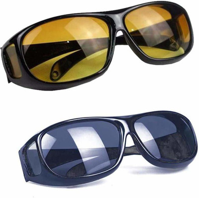 MAITRI ENTERPRISE Day & Night Riding HD Vision Goggles Anti-Glare Polarized Unisex Sunglasses M01 Motorcycle Goggles(Black, Yellow)