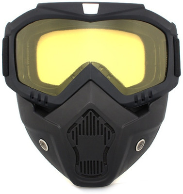 Olsic ® Motorcycle Yellow Dust Proof Mask Cycling Bike Full Face Shield Windproof MTB Windproof Dirt Shield With Soft Foam Padded Detachable Safety Goggle2 Safety Visor(Size - Free-size)