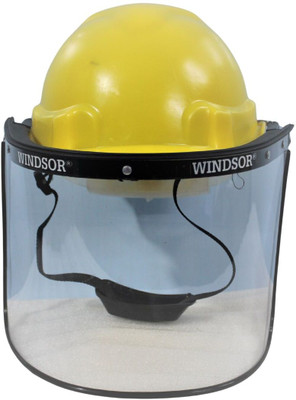 Windsor Safety Helmet (Yellow Ratchet) With Spring Face Shield (8X16) Set Of 1 Pcs Safety Cap(Size - Regular)