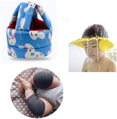 MARQUEONN ® Baby light blue Safety Helmat with Shower cap or knee pad Baby Head Protector Adjustable Size Baby Learn to Walk Or Run Soft Safety Helmet Safety Cap(Size - 1-2 Years Kids)