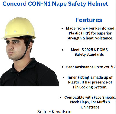 Concord CON-N1 Nape Safety Helmet FRP Construction, Adjustable Headband Glossy Finish, Headlamp Mount Construction Helmet(Size - free)