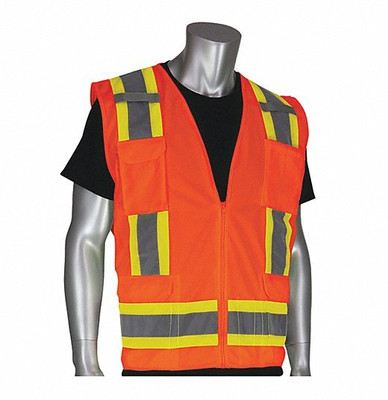 PIP Reflective jacket high visibility Surveyors Vest 12 Pocket | Size L Safety Jacket(orange)