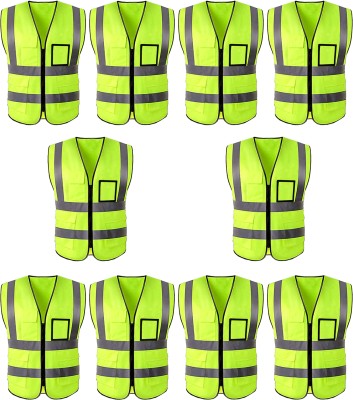 LAXMI High Visibility Reflective Safety Zipper Jacket with Pockets ( PACK OF 10) Safety Jacket(Green)