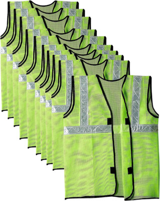 alisp Safety Reflective Jacket Adjustable Road Safety Jacket Green Pack Of 10 Safety Jacket(Green)