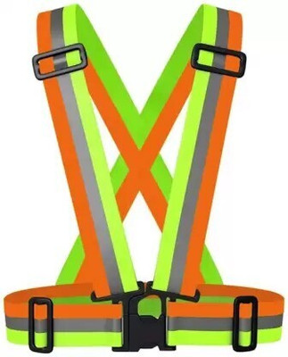 YSJ DTC Safe High Visibility Protective Safety Reflective Vest Belt Jacket, Night Cycling Reflector Strips Cross Belt Stripes Adjustable Vest - Orange & Green Safety Jacket(Green - Orange)