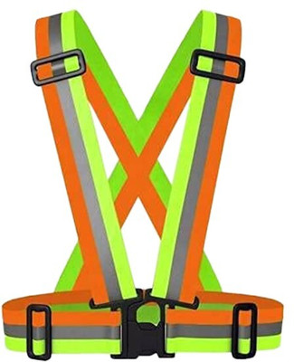 sicuro Reflective Belt II Night Cycling Reflector II Adjustable Belt-Orange & Green Safety Jacket(Orange, Green)