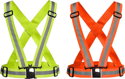 alisp Reflective Vest Belt Jacket, Cross Belt Stripes Green Orange Pack of 2 Safety Jacket(Orange, Green)