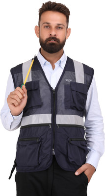 Club Twenty One Workwear Men's Polyester High Visibility Reflective Safety Jacket(Blue)