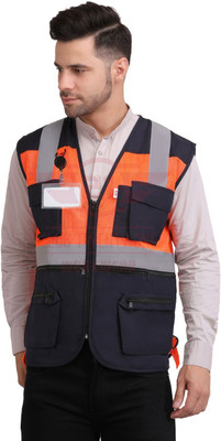 Club Twenty One Polyester and Mesh High Visibility Reflective Safety Jacket(Orange / Navy Blue)