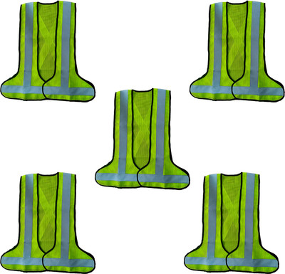 LAXMI Polyester 3 Side Open High Visibility Protective Safety Jacket ( PACK OF 5) Safety Jacket(Green)