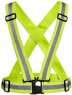 TOOLBUX Night Cycling Reflector Strips Cross Belt Stripes Adjustable Vest Safety Jacket(Parrot green, Black)