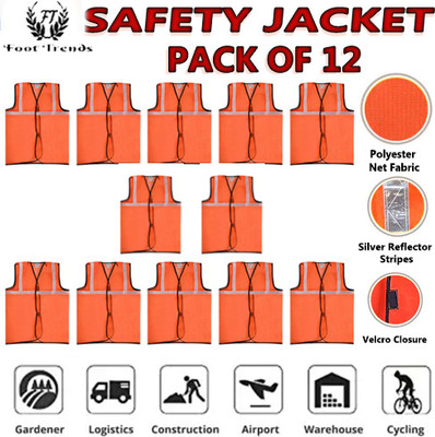 foot trends Safety Jacket Reflective High Visibility (PACK OF 6) Safety Jacket(ORANGE PACK OF 12)