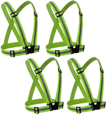 RBGIIT 4 Night Cycling Reflector Strips Cross Belt Stripes Adjustable Vest 360 degrees Safety Jacket(Green)
