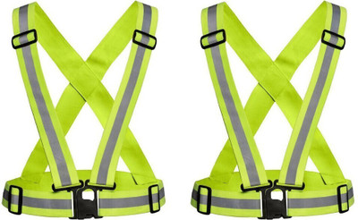 RAHUL PROFESSIONALS Safety Reflective Vest Belt Jacket, Cross Belt Stripes Adjustable Pack Of 2 Safety Jacket(Green)