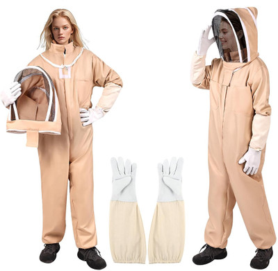 gustave Full Body Beekeeping Suit with Gloves and Mesh Veil XL Safety Jacket(Beige)