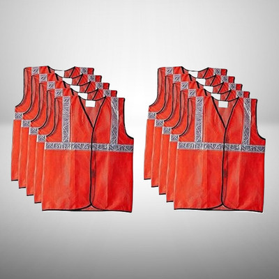 Tarun 2 Inch Reflective Safety Jacket (Pack Of 10) Safety Jacket(orange)