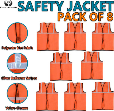foot trends Safety Jacket With Reflective Strip For High Visibility Safety Jacket(ORANGE PACK OF 8)