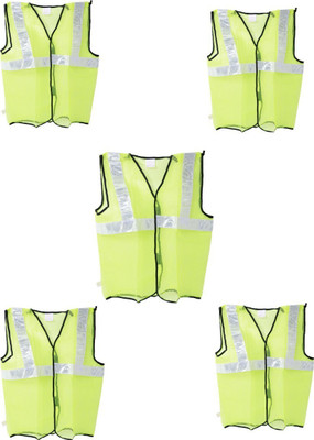 RAHUL PROFESSIONALS Safety Reflective Vest Belt Jacket Adjustable Vest Green color (Pack Of 5) Safety Jacket(Green)