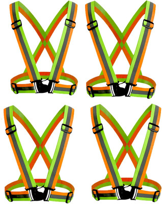 RBGIIT 4 Night Cycling Reflector Strips Cross Belt Stripes Adjustable Orange360 degrees Safety Jacket(Orange)