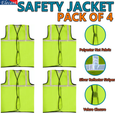 Elecant Safety Jacket With Reflective Strip For High Visibility At Night Safety Jacket(Green Pack of 4)