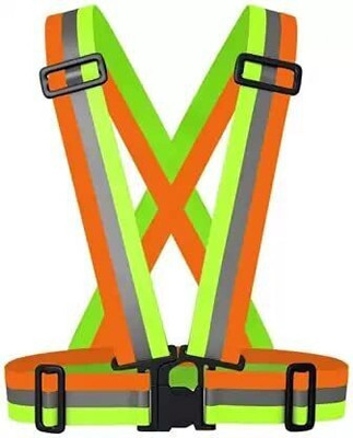 ANIAN High Visibility Protective Safety Reflective Vest Belt Jacket, Night Cycling Reflector Strips Cross Belt Stripes Adjustable Vest - Orange & Green Safety Jacket(MULTICOLOUR)