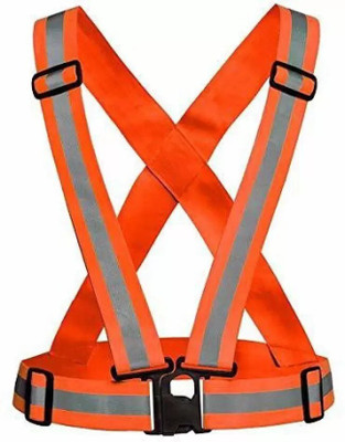 MURLI CHITRASHALA Safe High Visibility Protective Safety Reflective Vest Belt Jacket, Night Cycling Reflector Strips Cross Belt Stripes Adjustable Vest.. Safety Jacket(Orange)