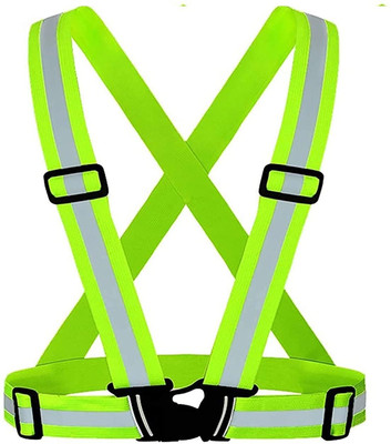 sicuro High Visibility Elastic Safety Belt , Night Cycling Reflector Strips Adjustable Safety Jacket(Green)