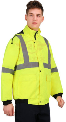 Club Twenty One Workwear Winter Shield Jacket for Men, Detachable Hood, Reflective Tapes Safety Jacket(Yellow)