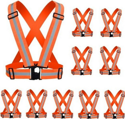 SSETECHS High Visibility Protective Safety Reflective Cross belt Jacket Pack of 10-Orange Safety Jacket(Orange)