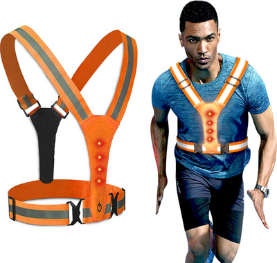 Spotview High visibility LED Reflective | 3LED Light Mode | Adjustable Fit Safety Jacket(Orange)