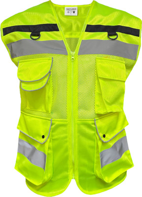 sicuro Premium Hi Viz Safety Jacket suitable for executives Safety Jacket(Neon Green)