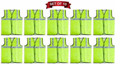 SHVAS Free Size (Pack of 10) Reflective Safety Jacket(GREEN)