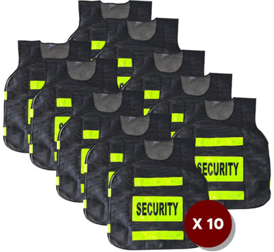 SSETECHS Security Jacket Reflective Black with Velcrow Closure Safety Jacket- Pack of 10 Safety Jacket(Black)
