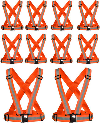 alisp High Visibility Protective Safety Reflective Vest Belt Jacket Pack of 10 Safety Jacket(Orange)