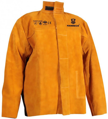 HANMECH Leather Welding Work Heavy Duty Welding Leather Jacket Safety Jacket(Yellow)