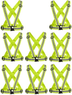 LAXMI Polyester High Visibility Protective Safety Reflective Vest Belt Jacket(Pack 8) Safety Jacket(Green)