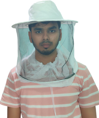RAHBAN Honey Bee Veil Cap -Bee Sting Protection for Neck and Face-with Adjustable strap Safety Jacket(White)