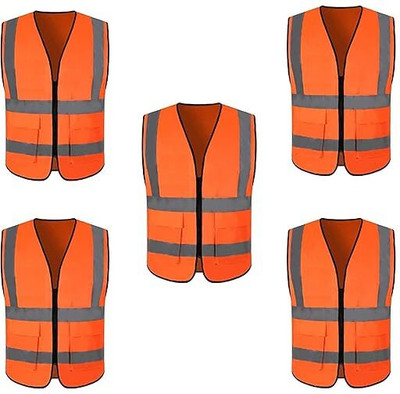 TreasureTree Highlight Reflective Safety Lightweight Jacket, Hi-Vis Safety Vest Safety Jacket(Orange)