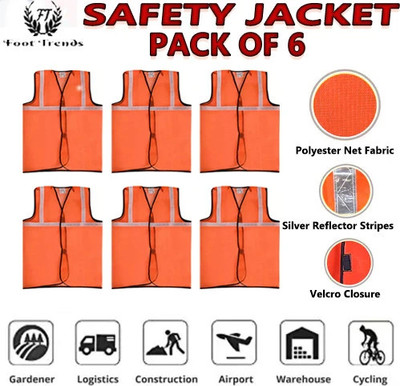 foot trends Safety Jacket Reflective High Visibility (PACK OF 6) Safety Jacket(ORANGE PACK OF 6)
