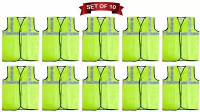 MAKMED PREMIUM REFLECTIVE JACKETS WITH STRIPS AND VELCRO CLOUSURE PACK OF TEN Safety Jacket(GREEN)