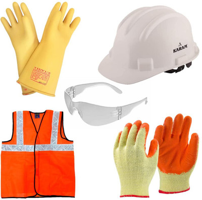 B K Jagan and Co Safety Kit (Helmet, Jacket, Goggle, Electrical Insulated Gloves, AntiCut Gloves) Safety Jacket(multicolor)