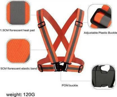 JEMEI Men's and Women's Nylon Safety Security Reflective Adjustable Cross Belt High Visibility Gear Stripe Vest (PACK OF 2) Safety Jacket(ORANGE)