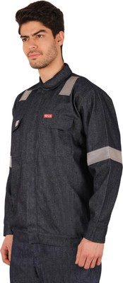 Club Twenty One Men's Denim Safety Jacket with Reflective Stripes and Button Closure Safety Jacket(Navy)