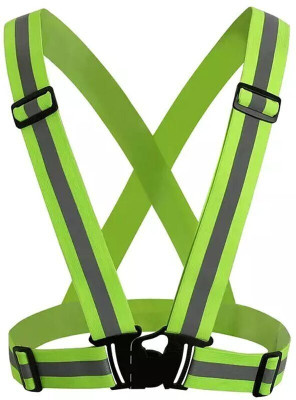 VKR universe Neon Green Reflective Belt Jacket Adjustable Night Visibility Stripe Protective Safety Jacket(GREEN)