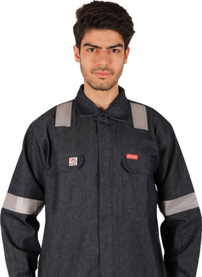 Club Twenty One Men Denim Jacket, Safety Jacket with reflective stripes and button closure Safety Jacket(Navy)