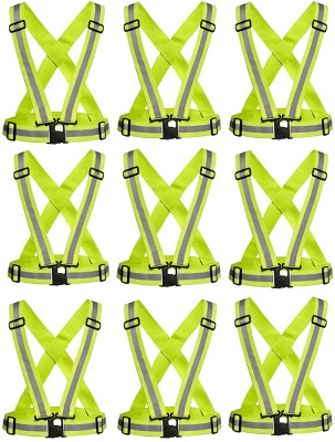 LAXMI Polyester High Visibility Protective Safety Reflective Vest Belt Jacket(Pack 9) Safety Jacket(Green)