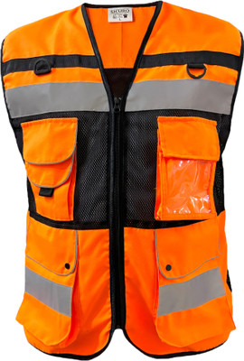 sicuro Premium Hi Viz Safety Jacket suitable for executives Safety Jacket(Neon Orange)